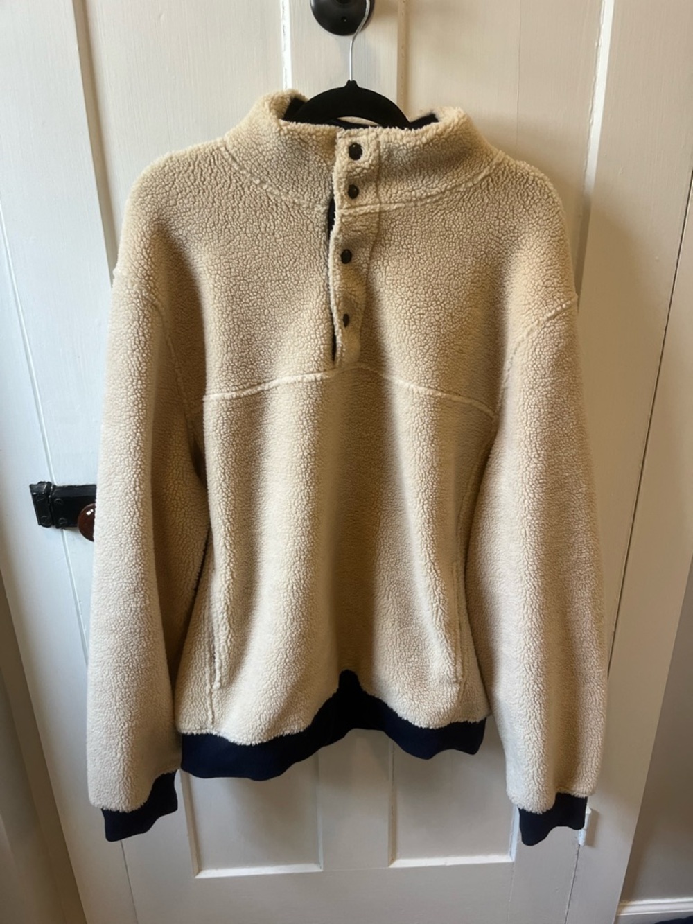 J. Crew Fleece Sherpa Cream Neutral Nordic Pullon Fisherman Sweater XL - Picture 2 of 7